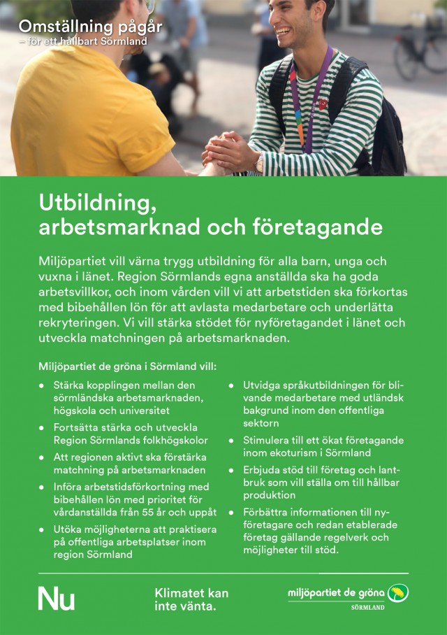 Miljopartiet De Grona I Sormland Vill Sodermanland Arbetsmarknad Och Naringsliv