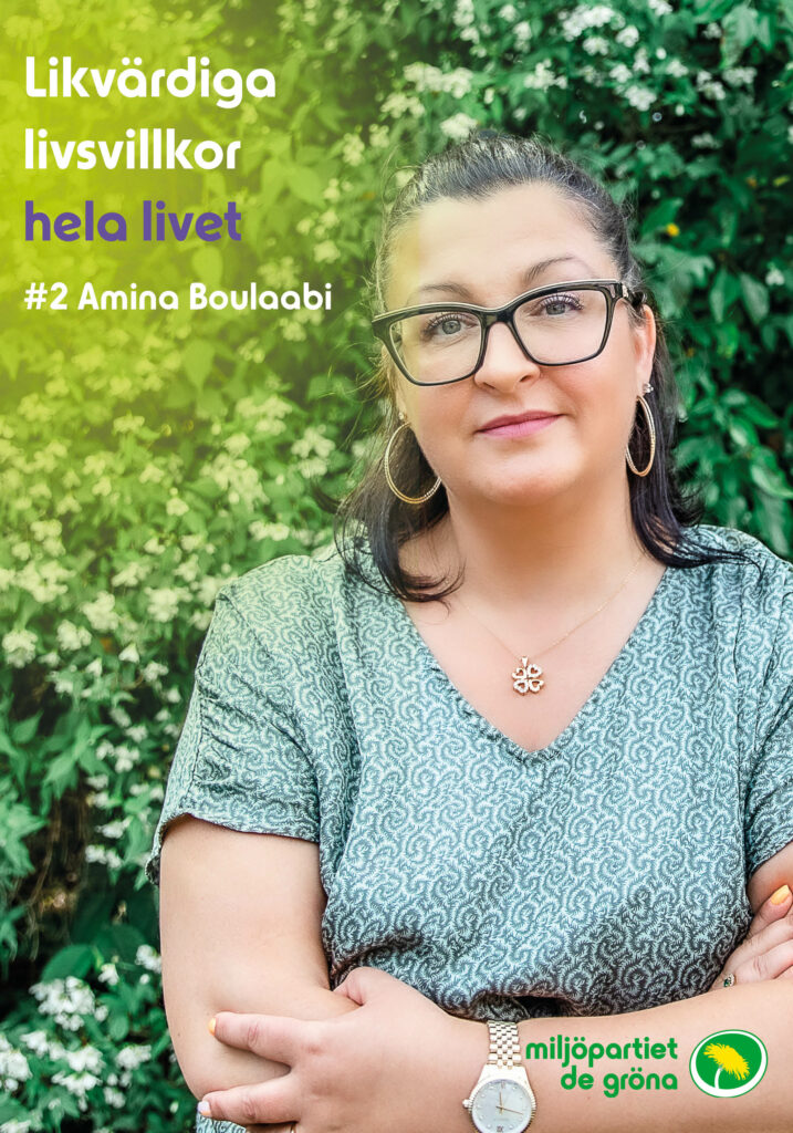 Amina Boulaabi, affisch - budskap: likvärdiga livsvillkor hela livet