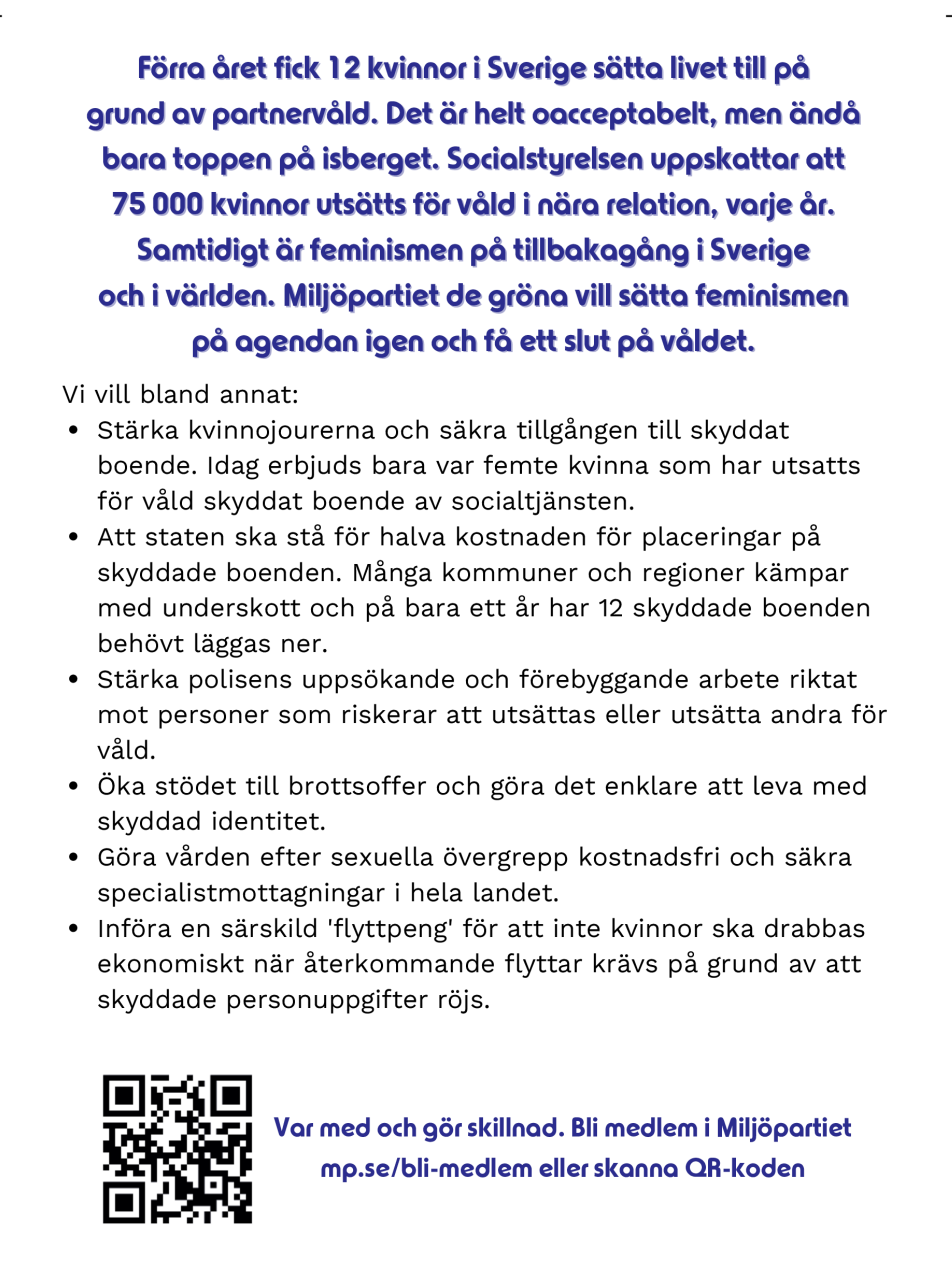 Text till flyer om Mäns våld mot kvinnor måste få ett slut. 