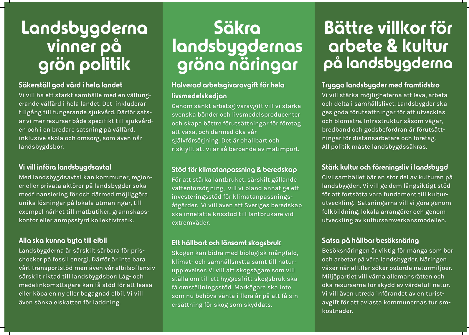 Text om Miljöpartiets politik vad gäller landsbygden